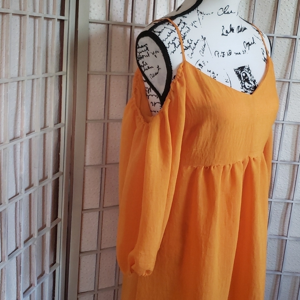 Moulinette Soeurs by Anthro yellow cold shoulder long sleeve high waist dress S - Picture 2 of 7